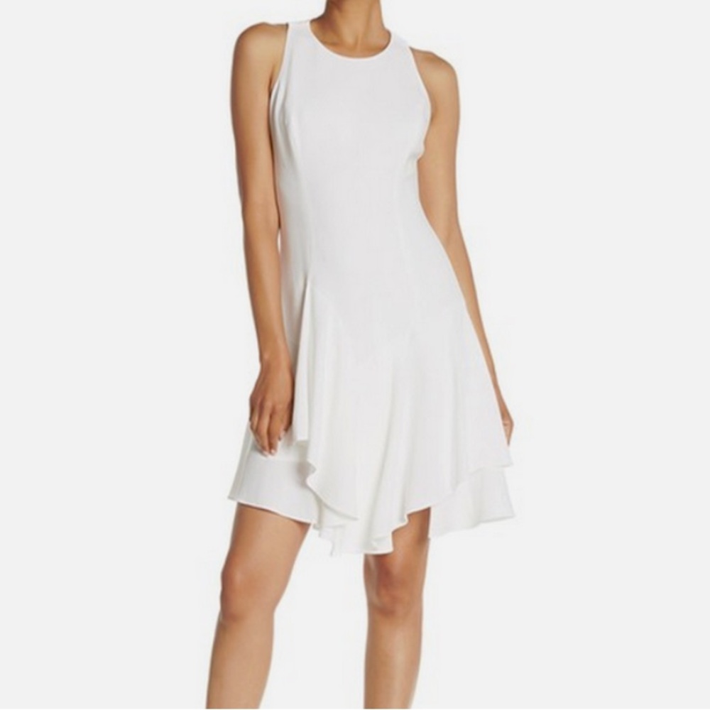 New ELIE TAHARI Lalana Asymmetric-ruffle Dress in Optic White Size 12